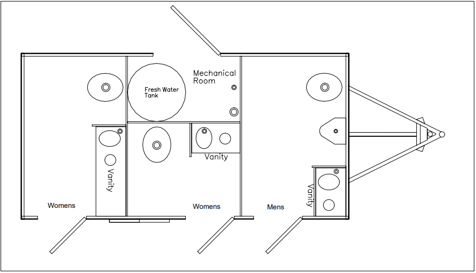 3 Door, 3 Stalls floor plan