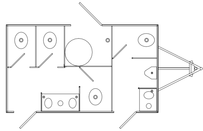 2 Door, 5 Stalls floor plan